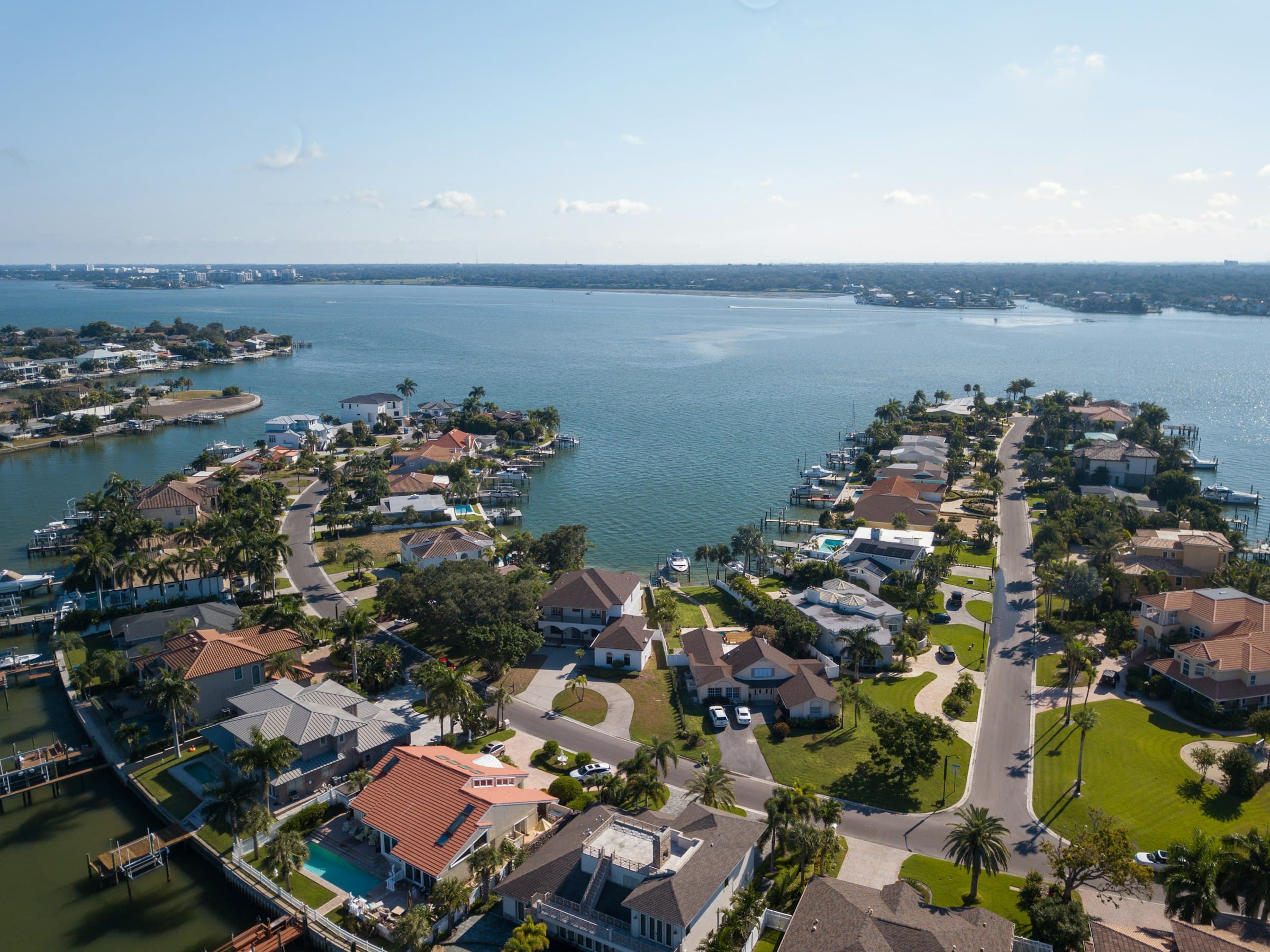 Aerial view of Florida waterfront homes